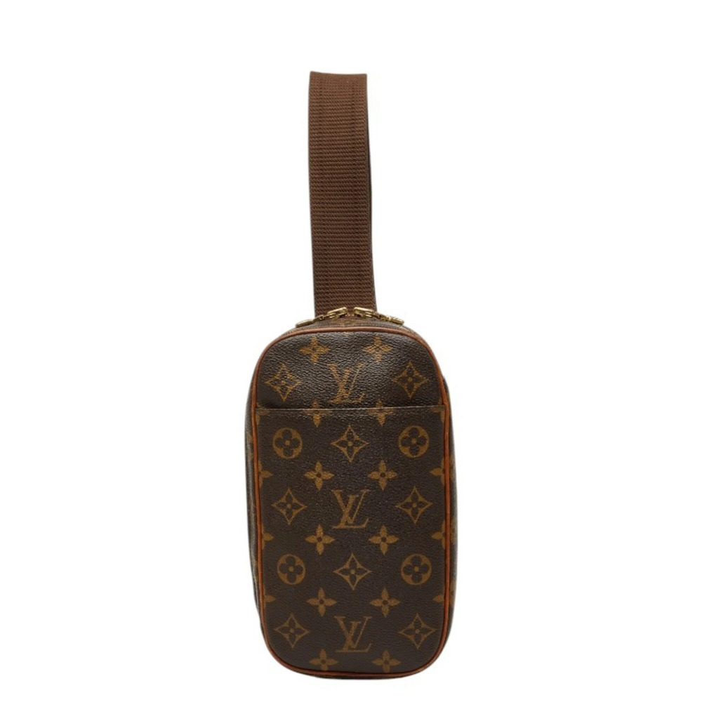 LOUIS VUITTON Authentic Brown Monogram Leather Pochette Fanny Pack